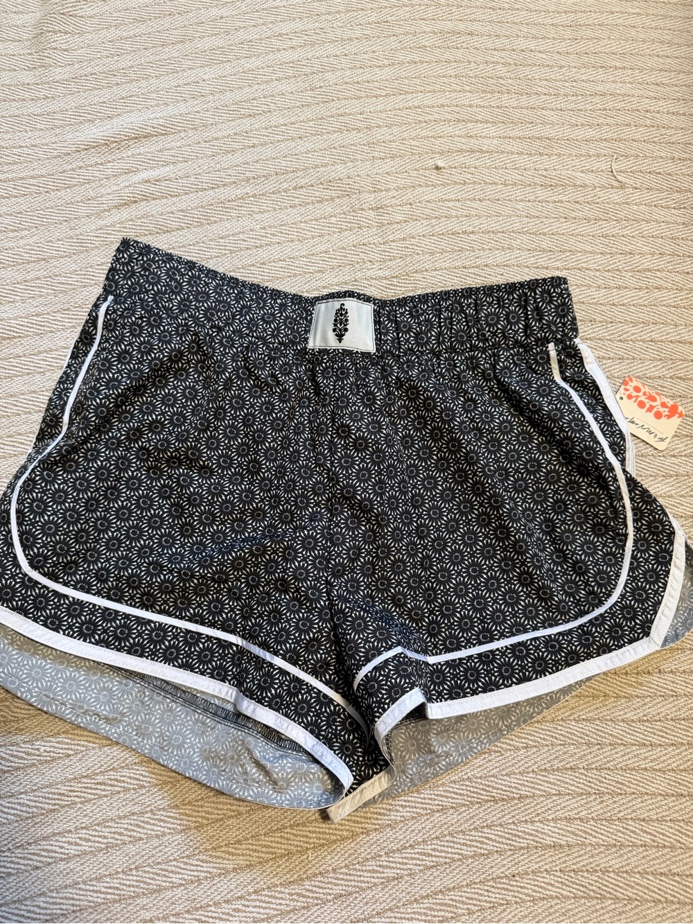 Free People Black Floral Athletic Shorts with White Piping